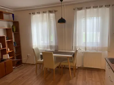 a dining room table and chairs in a kitchen at Apartma Eli in Bled