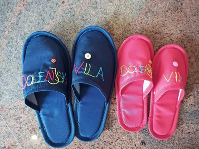 two pairs of shoes sitting next to each other at Dolenjska vila with Private Sauna in Žužemberk