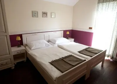 a bedroom with a large white bed with two pillows at Turistična kmetija Weiss in Miklavž pri Taboru
