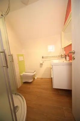 a bathroom with a toilet and a sink at Apartments Planica in Kranjska Gora