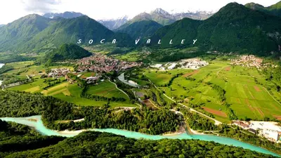an aerial view of a village in the mountains at Apartment Nova Gorica - Nočitve Falco in Nova Gorica