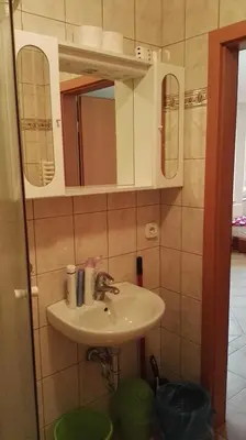 a bathroom with a sink and a mirror at Apartments Bernarda in Bled