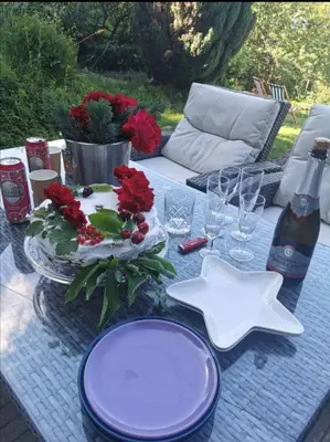 a table with two plates and a star on it at Apartment Stella Danica in Čatež ob Savi