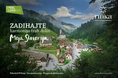 a poster of a small town in a valley at Boutique rooms Pri Rogovilcu in Solčava