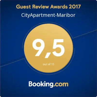 a sign that reads guest review awards city apartment marauder at CityApartment-Maribor in Maribor