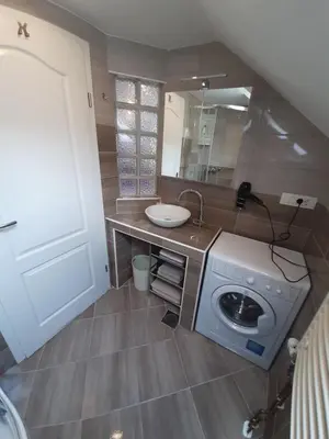a bathroom with a washing machine and a sink at Apartments & Chalet Jurček in Luče