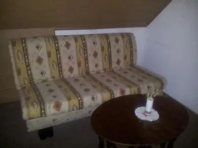 a couch sitting in a room with a table at Apartments and rooms Oasis of peace in Bovec