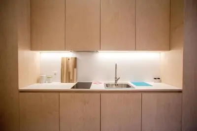 a kitchen counter with a sink and a light at Isabella Living in Maribor