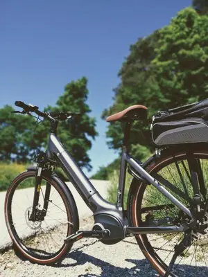 a bike parked on the side of a road at Slabnik Nature Escape in Idrija