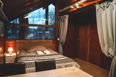 a bedroom with a bed in a room with a window at Lucky home in Čatež ob Savi