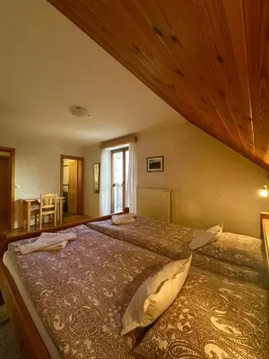 a bedroom with a large bed in a room at Kmetija Matk in Solčava