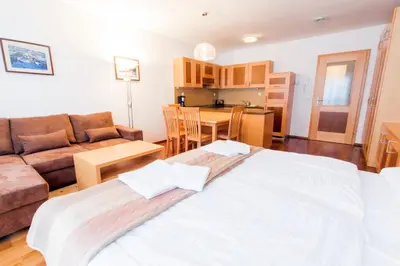 a living room with a bed and a couch at Luxury Apartments Bolf in Pohorje