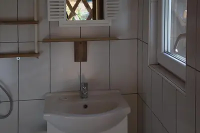 a bathroom with a white sink and a mirror at GOSTel Koprivnik pri Kočevju, Kočevski Rog in Koprivnik
