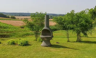 a toilet sitting in the grass in a field at Apartment Feher Lendava in Lendava