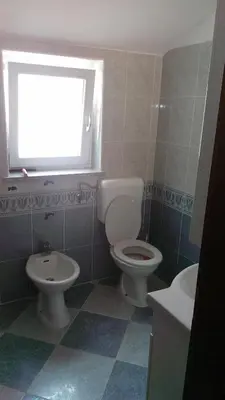a bathroom with a toilet and a sink and a window at Apartma Čeh in Gabrovica pri Črnem Kalu