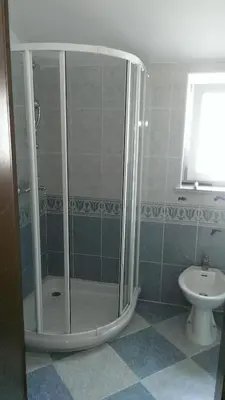 a bathroom with a shower with a toilet and a sink at Apartma Čeh in Gabrovica pri Črnem Kalu
