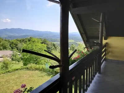 a balcony with a view of the mountains at Getaway 