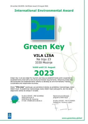 a flyer for a green key vmiasa va tech money at Villa LISA - VILLA WITH SWIMMING POOL AND HUGE GARDEN in Mozirje