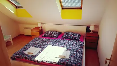 a small bedroom with a bed in a attic at Apartments Lake Bohinj Medja in Bohinj
