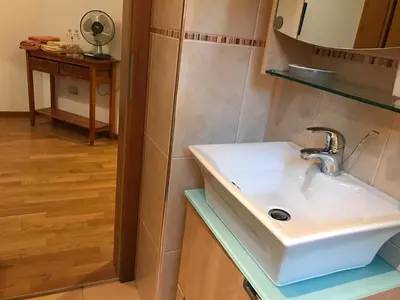 a bathroom with a sink and a mirror at Bled Home in Bled