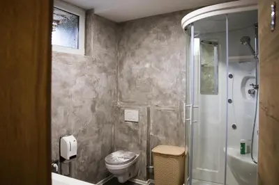a bathroom with a shower and a toilet at Apartments Arh in Bohinjska Bistrica