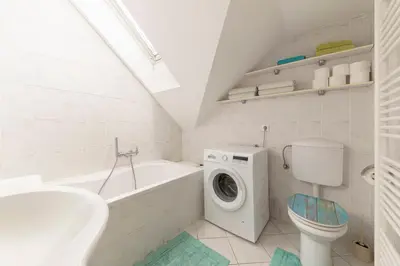 a white bathroom with a washing machine in it at Apartment Tati in Dol pri Ljubljani