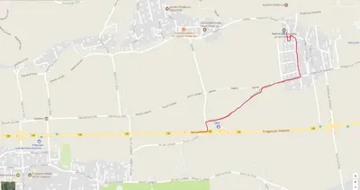 a map of a city with a red line at Apartment Tati in Dol pri Ljubljani