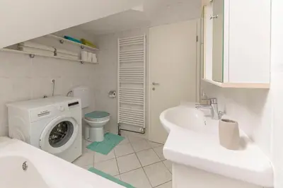 a bathroom with a washing machine and a sink at Apartment Tati in Dol pri Ljubljani