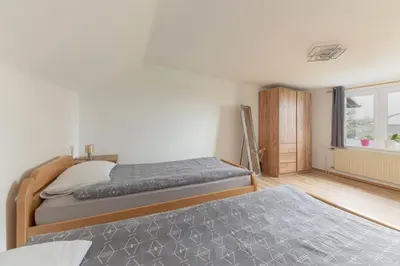 a bedroom with two beds and a window at Apartma Franko in Cerklje na Gorenjskem