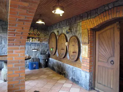 a room with a bunch of wooden barrels on the wall at Apartment Velbana Gorca in Virštanj