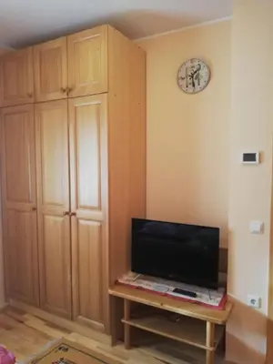 a living room with a tv and a cabinet at Apartment Bolfenk in Pohorje