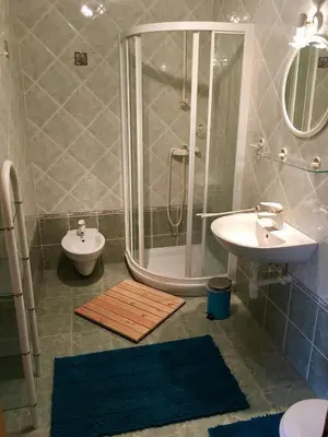 a bathroom with a shower and a sink and a toilet at J-Max in Bled