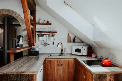 a kitchen with a sink and a microwave at RANČ JUREŠ in Ljutomer