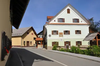 a large white building on the side of a street at Bed & Breakfast Pr'Sknet in Šenčur