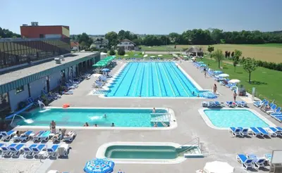 an overhead view of a large swimming pool at Red Rose Apartment in Moravske Toplice