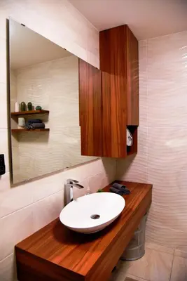 a bathroom with a sink and a mirror at Apartments Villa Popp in Ljubljana