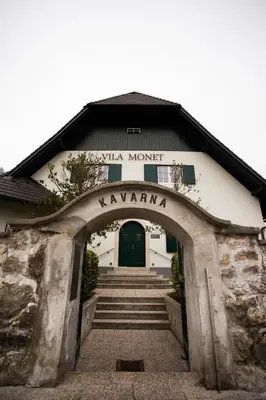 an entrance to a building with a stairway in front at Vila Monet in Laško