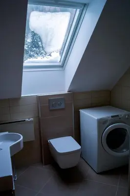 a bathroom with a toilet and a window at Apartmaji Lajf in Kranjska Gora