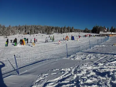 a group of people on a ski slope in the snow at Apartma Gaber 80 in Zreče