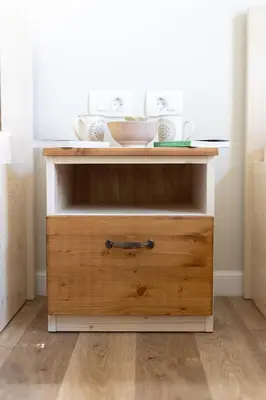 a wooden cabinet with a bowl on top of it at Holiday Home Virida, app Leopold III in Ivančna Gorica