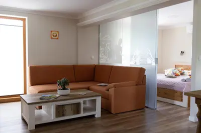 a living room with a couch and a table at Holiday Home Virida, app Leopold III in Ivančna Gorica