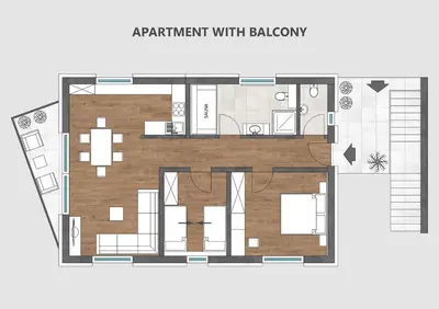 a floor plan of a apartment with babylon at Apartments Sivka - Private Sauna in Cerklje na Gorenjskem