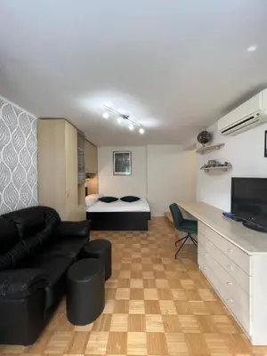 a living room with a couch and a bed at Luxury Studio Apartments in Ljubljana