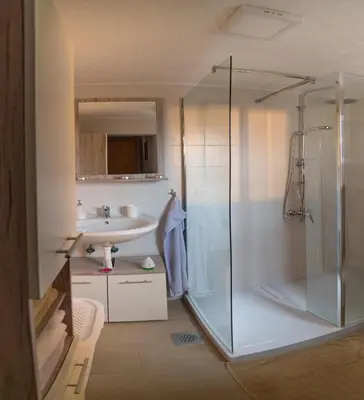a bathroom with a shower and a sink at Apartma PEPI in Rogaška Slatina