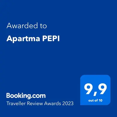 a blue screen with the text awarded to arriveina peptigil at Apartma PEPI in Rogaška Slatina