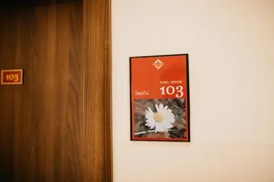 a clock on a wall with a flower on it at Apartments-rooms Vogrinec in Ptuj
