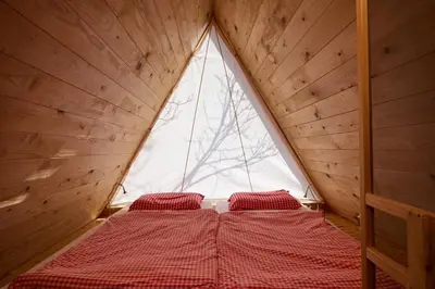 a bedroom with a bed in a room with a window at Tourist Farm Firbas in Cerkvenjak