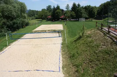 an overhead view of a volleyball court in a field at B&B Pri Peclju in Podgrad