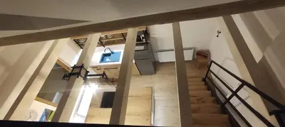 an overhead view of a staircase in a house at Green Garden Apartment in Bled