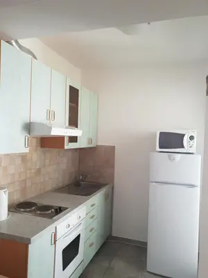 a kitchen with white appliances and a white refrigerator at Victoria Apartment in Ljubljana